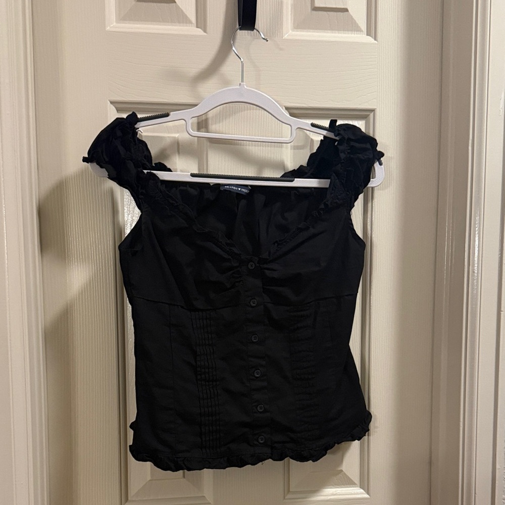 Brandy Melville, Never Worn, Black Ruffled Top